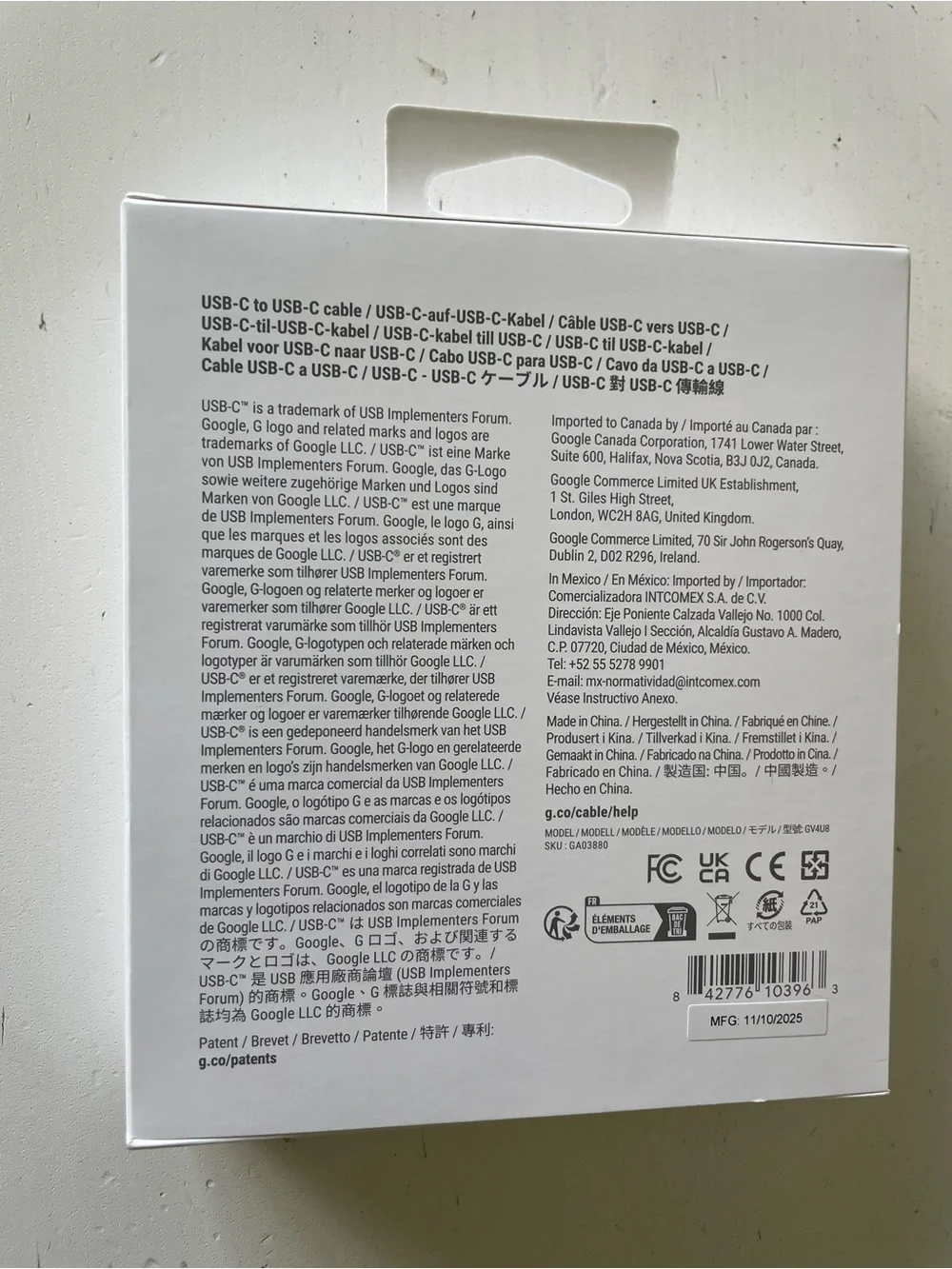 GOOGLE USB-C to USB-C Cable - White